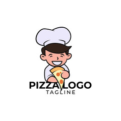 Simple minimalist flat design pizza chef mascot logo design vector template 