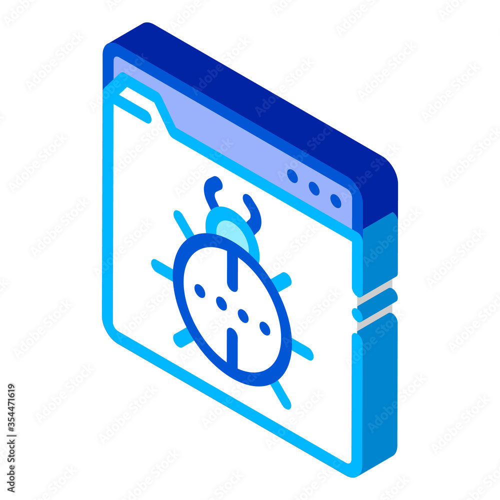 Poster beetle bug code mistake or virus vector isometric sign. color isolated symbol illustration