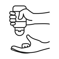 hand holding a soap bottle icon, line style