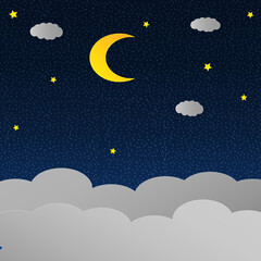 Vector night sky background stars and moon