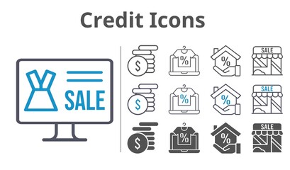 credit icons icon set included online shop, mortgage, shop, money icons