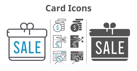 card icons icon set included gift, online shop, money, voucher icons