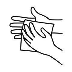 hands drying off with a paper towel, line style