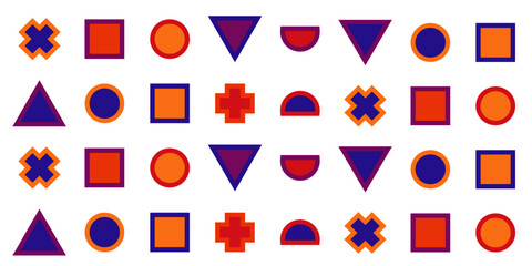 Memphis geometric shapes patterns. Memphis design elements. Retro funky graphic, 90s trends designs and vintage geometric print illustration element. Colorful memphis style backgrounds vector.