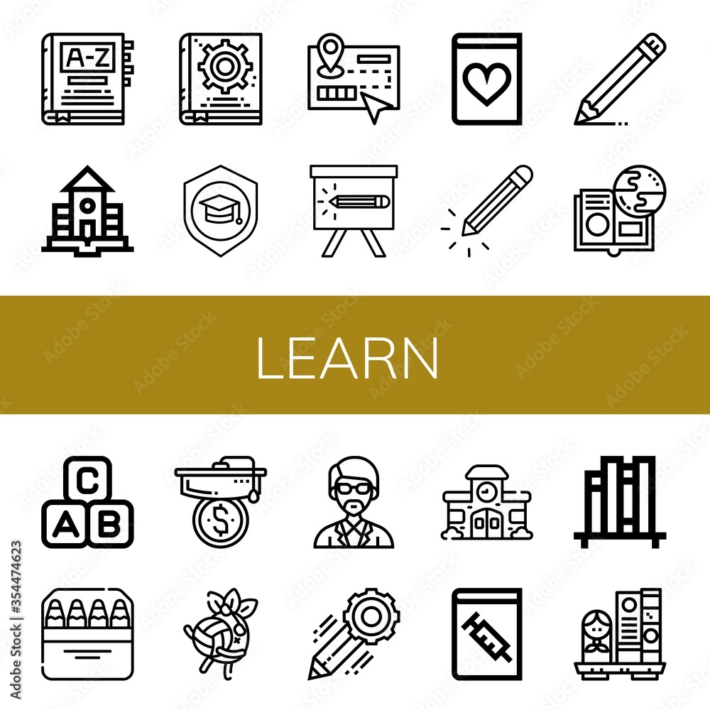 Poster learn simple icons set