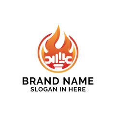 flame fire burn logo vector design illustrationflame icon with Hand holding Wrench inside the logo a design vector illustration