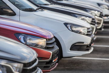 Fototapeta premium Cars For Sale Stock Lot Row.