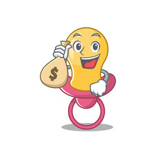 Crazy rich baby pacifier mascot design having money bags
