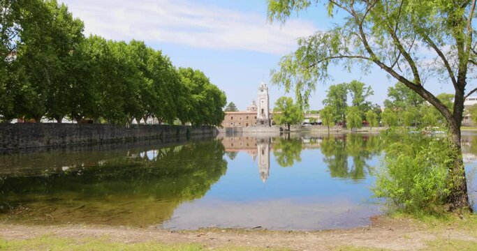 Argentina Alta Grazia El Tajamar lake and clock tower