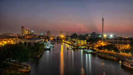 Fototapeta na wymiar Sunrise at Port of Malacca, Malaysia.