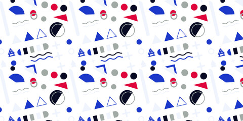 Memphis geometric shapes patterns. Memphis design elements. Retro funky graphic, 90s trends designs and vintage geometric print illustration element. Colorful memphis style backgrounds vector.