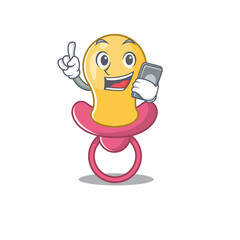 Baby pacifier caricature character speaking with friends on phone