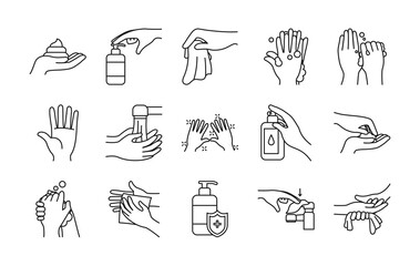 paper tissue and handwashing icon set, line style