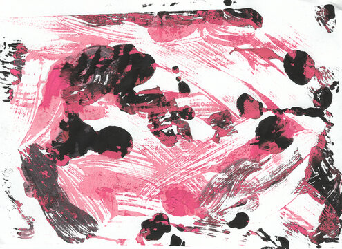 Bright background hand-painted pink and black color, painting gouache. Perfect design for textile, backgrounds, packaging, posters, brochures, wallpapers, covers etc.