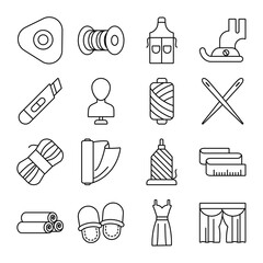 sewing apron and sewing icon set, line style