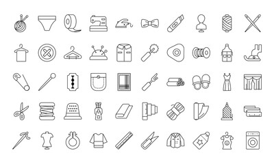 sewing icon set, line style