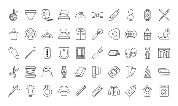 sewing icon set, line style