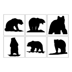 Set of Simple Vector Design of a Bear in Black