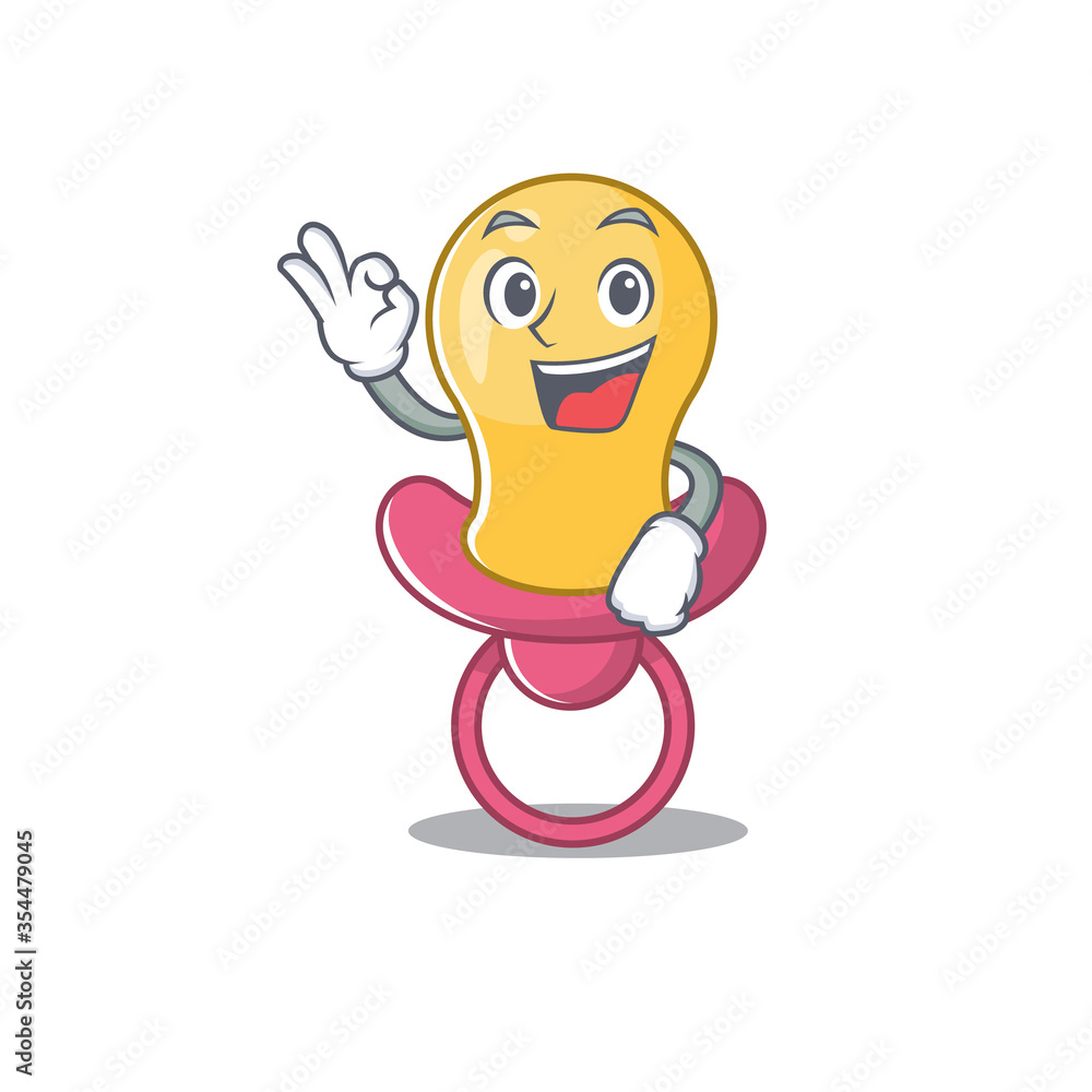 Sticker Baby pacifier mascot design style showing Okay gesture finger