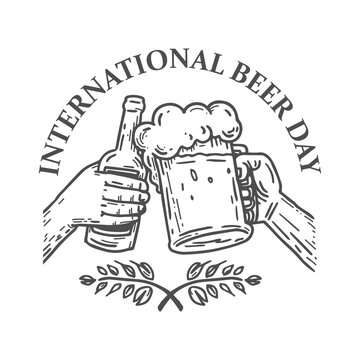 international Beer day vector illustration hand drawing style