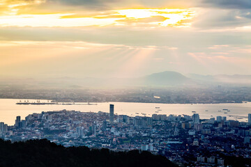 George Town City view from Penang Hill during dawn
