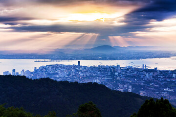 George Town City view from Penang Hill during dawn