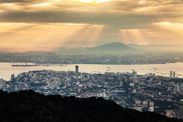 George Town City view from Penang Hill during dawn