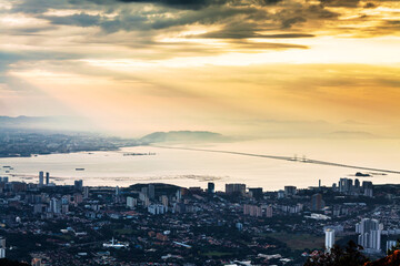 Fototapeta premium George Town city view from Penang Hill, Pulau Pinang Malaysia