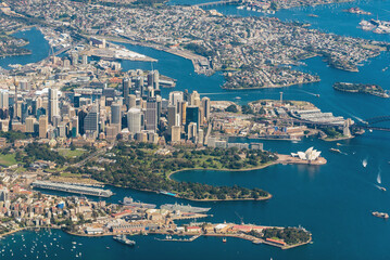 Aerial cityscape of Sydney Central Business District and Harbour