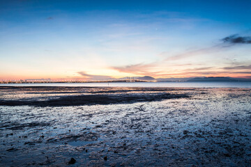 Penang Bridge view from the shore of George Town, Malaysia