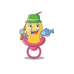 Cartoon design style of baby pacifier goes to fishing