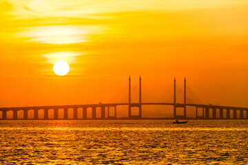 Penang Bridge view from the shore of George Town, Malaysia