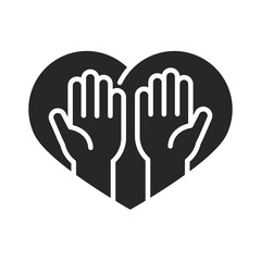 donation charity volunteer help social hands in heart silhouette style icon