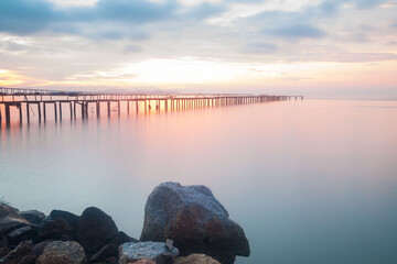 Wooden bridge sunrise view for beautiful background