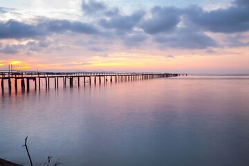 Wooden bridge sunrise view for beautiful background