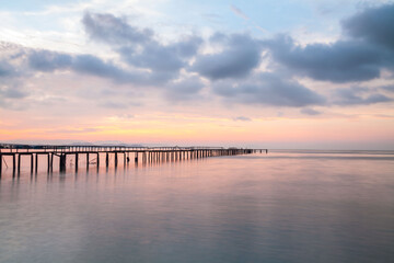 Wooden bridge sunrise view for beautiful background