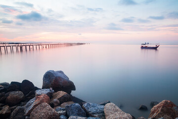Wooden bridge sunrise view for beautiful background