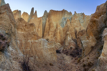 Omarama Clay Cliffs rock formation. Huge sandstone cliffs