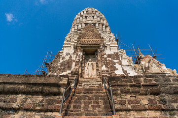 Old ruins of historic Wat Ratchaburana temple in Ayutthaya, Thailand
