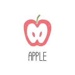 Ripe colored caption apple slice symbol isolated on transparent background. Colorful pictogram original design. Can be used for infographics, identity or decoration. Vector hand drawn illustration