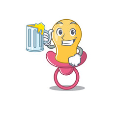 A cartoon concept of baby pacifier with a glass of beer