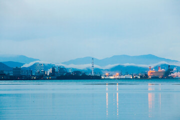 Fishermen port view during blue hour in Penang, Malaysia