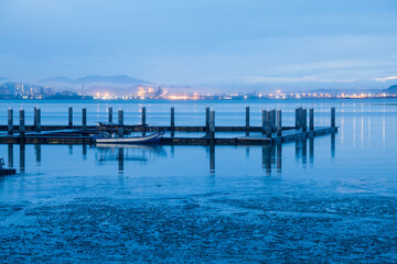 Fishermen port view during blue hour in Penang, Malaysia