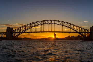 Sydney Harbour bridge silhouette with sunset sky