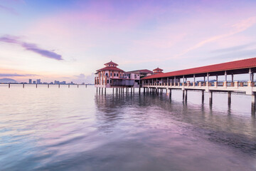 Naklejka premium Sunrise view in George Town Penang with jetty background