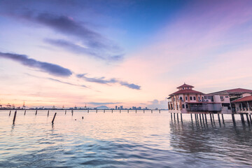 Fototapeta premium Sunrise view in George Town Penang with jetty background