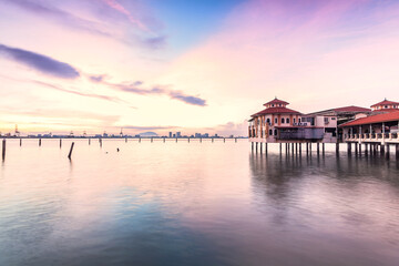 Fototapeta na wymiar Sunrise view in George Town Penang with jetty background