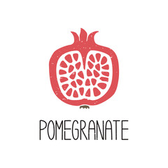 Ripe colored caption cut pomegarnet symbol isolated on transparent background. Colorful pictogram original design. Can be used for infographics, identity or decoration. Vector hand drawn illustration