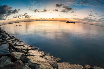 Sunrise or sunset landscape view by the shore for beautiful background