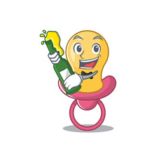 caricature design concept of baby pacifier cheers with bottle of beer